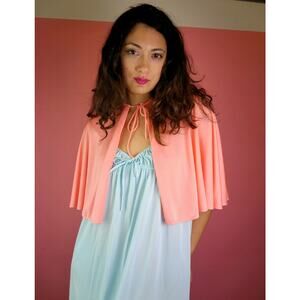 Vintage 1970's Coral Peach Pink Capelet Ethereal Goddess